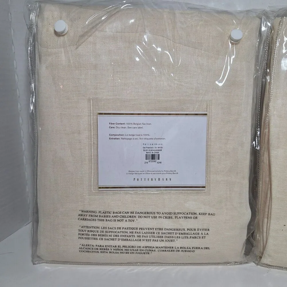 NEW 2 Pottery Barn Foundations Belgian Flax Linen Sheer Drape 50